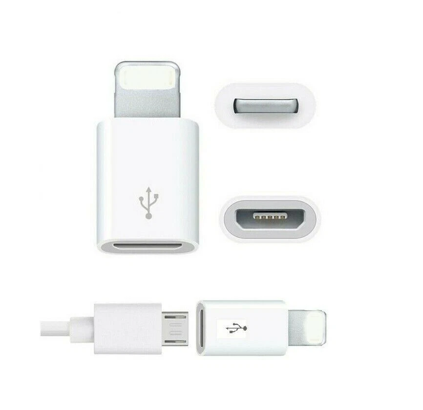 Micro USB to 8 Pin Adapter Compatible with iPhone X 11 12 Pro 6 7 8 iPod iPad - Image 1 of 4