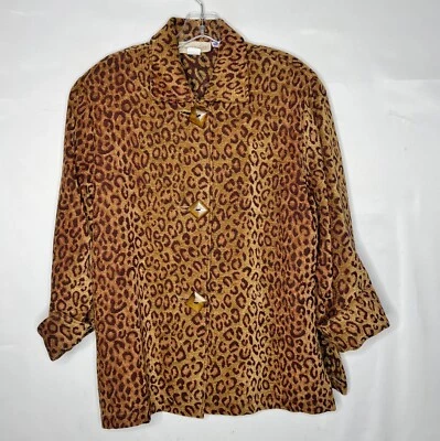 Chaqueta Blazer De Colección Pintada Pony Para Mujer Lg Tapiz Acento Leopardo Botones EE. UU. Foto 1 de 4