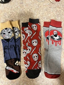 Crew Horror Socks Friday the 13th Size 7-10 3 Pairs Comes In a Sealed Bag - Picture 1 of 4