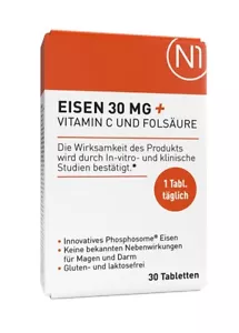 N1 Eisen + Vitamin C und Folsäure Tabletten, 30 Stück - Bild 1 von 7