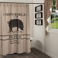 VHC Brands Shower Curtain Sawyer Mill Charcoal Farmhouse 72x72 Pig Bath Decor