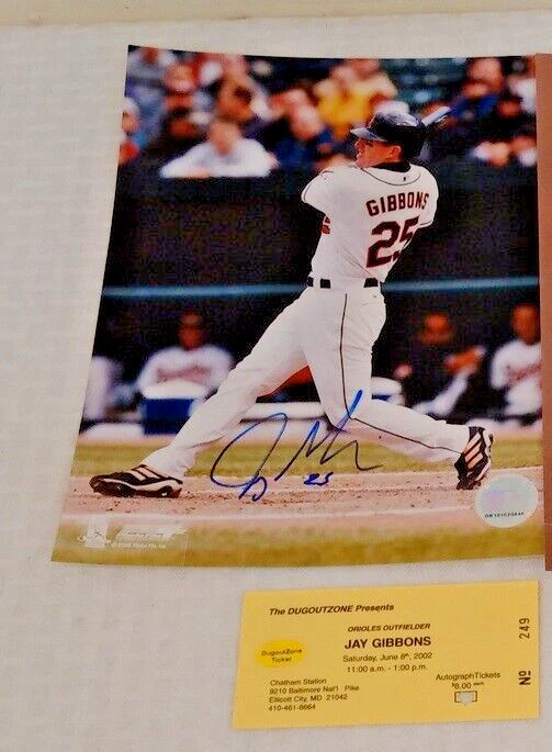 Foto autógrafa firmada por Jay Gibbons Orioles de Baltimore 8x10 con talones de boletos de espectáculo Foto 1 de 1