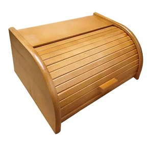Wooden Bread Box Apollo Roll Top Bin Storage Loaf Kitchen Large - Brown - Picture 1 of 14