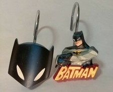 Batman Shower Curtain Hooks 2 Designs - 6 of each style Blue Yellow Euc