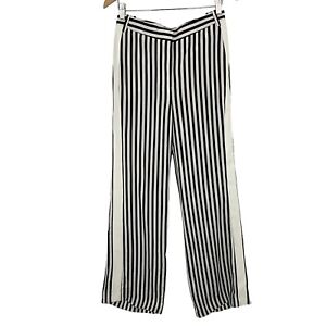 NWT Victoria Beckham Size 4 Pajama-Style Pants Flat Front Striped Black White