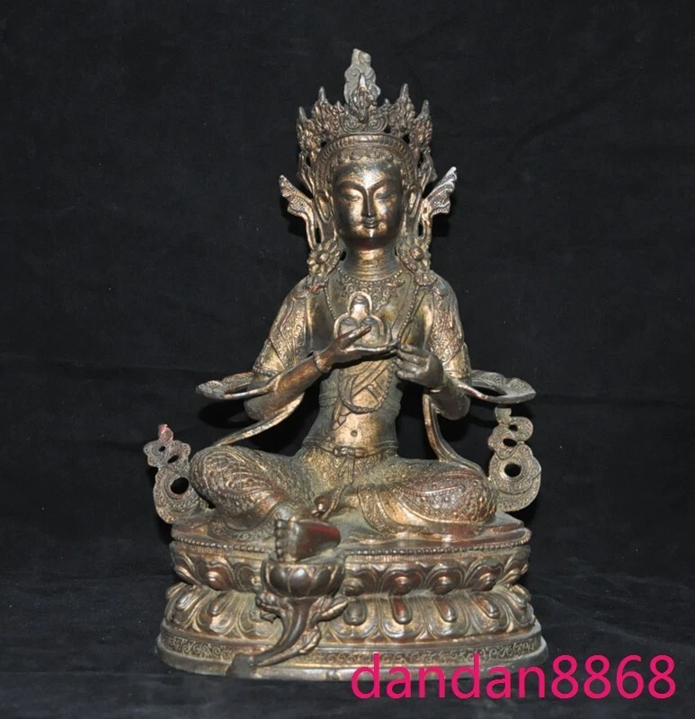 Templo budista tibetano bronce dorado verde Tara Kwan-Yin diosa Buda estatua Foto 1 de 4