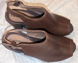 Earth Origins Peep Toe Sling Back Sydney Heel Sandal Brown Leather Size 5.5 M - Picture 1 of 11