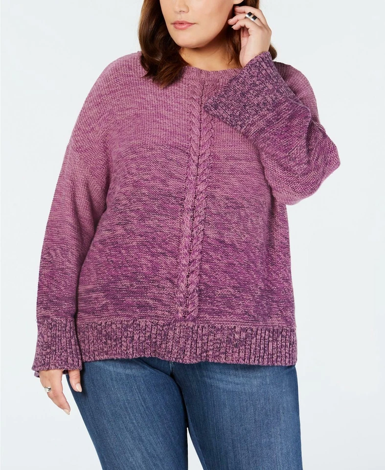 Style & Co Womens Sweater Purple Size 0x Plus Knit Braided-trim Marled 017