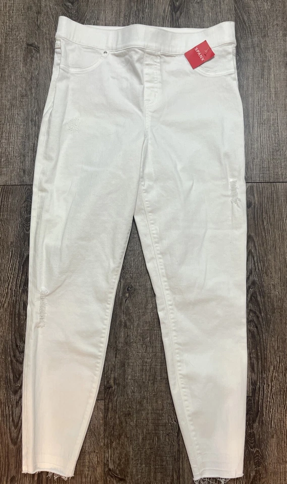 Spanx Distressed Denim Pull on SKINNY White Legging Size XL 20229R