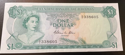 Bahamas 1974, billete de 1 dólar, nítido UNC., P38B, firmado William C Allen Foto 1 de 3