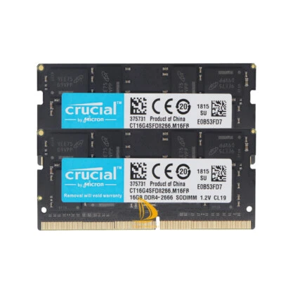Crucial 2x 16GB 2RX8 DDR4-2666V PC4-21300 1.2V SO-DIMM Laptop Memory RAM - Image 1 of 4