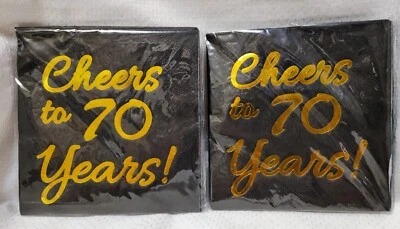 Cheers To 70 Years 70 岁生日*周年纪念*金色和黑色餐巾 24 克拉 — 第 1/4 张图片