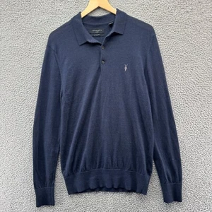 All Saints Mode Merino Wool Polo Mens Large Long Sleeve Blue - Picture 1 of 9