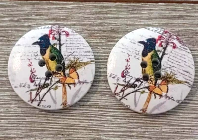 2 Bird Butterfly Sewing Buttons Crafting 4 Hole Wood 1 1/8" - Image 1 of 2