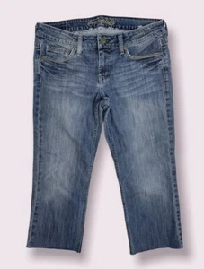 American Eagle Hipster Women's Low Rise Blue Capri Jeans Raw Hem Sz 8 Inseam 22" - Picture 1 of 12