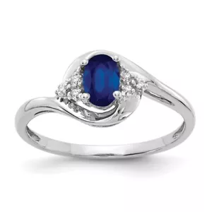 Real 14K White Gold Sapphire and Diamond Ring S:7; Women & Men - Picture 1 of 8