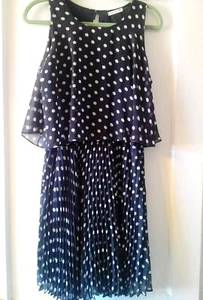 Soprano Womens Navy & White Polka Dot Sleeveless Lined Dress SIze L - Picture 1 of 10