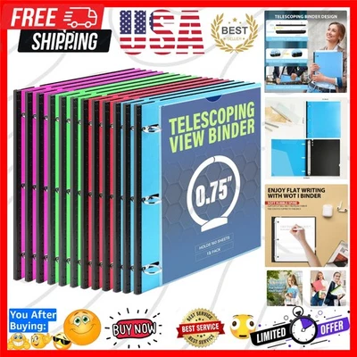Paquete de 12 carpetas telescópicas de 3 anillos de 0,75" - vibrantes y expandibles para todas las necesidades Foto 1 de 4