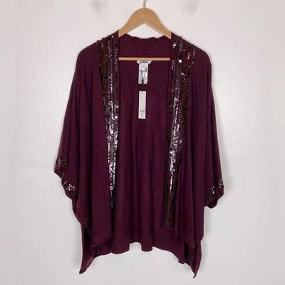 Cárdigan Chico's Lentejuelas Frente Abierto L/XL Tapeta Púrpura Ruana Mangas Cortas Boho Foto 1 de 4