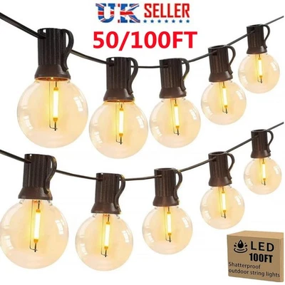 50-100 FT Festoon String Lights Outdoor Mains Powered Garden Globe LED G40 Bulbs