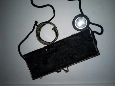 Decorative Black Clutch With Adjustable Beaded Bracelet - Image 1 of 3