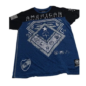 American Fighter Premium Athletics T-Shirt Graphic Print Black Blue Large - Picture 1 of 7