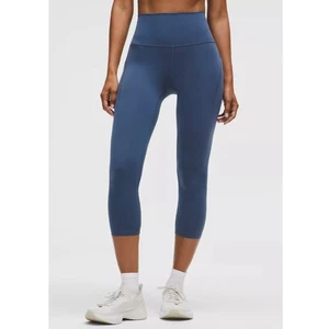 Lululemon Wunder Train High Rise Crop Pocket Leggings Women’s Size 6 Blue Twill - Picture 1 of 7