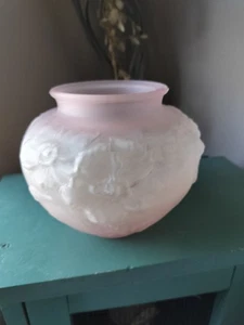 Vintage 1930's Tiffin Poppy Flower Pink Satin Art Glass Vase Bowl - Picture 1 of 11