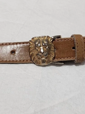 Винтажный кожаный ремень Anne Klein Calderon с золотой пряжкой в виде головы льва средний коричневый желтовато-коричневый - Изображение 1 из 4