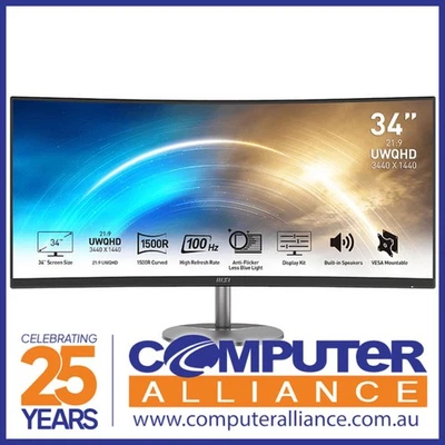 34" MSI PRO MP341CQ VA UWQHD 100Hz Curved Black Monitor - image 1 of 4