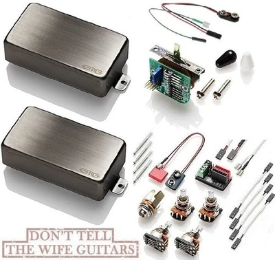 EMG 81 + 85 CROMO CEPILLADO ACTIVO SET OLLAS EJE CORTO + INTERRUPTOR DE 3 POS STRAT Foto 1 de 3