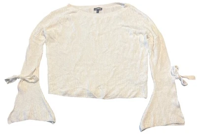 Suéter Express XS Manga Campana Puños Corbatas en Blanco Cremoso Boho Foto 1 de 4
