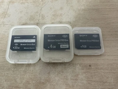 Sony Memory Stick Pro Duo 4 GB, 1 GB & 32 MB Memory Card Magicgate Lot Of 3 - Image 1 of 2