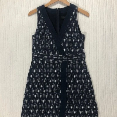 J. Vestido Crew Sin Mangas Azul Marino Blanco Estampado Estilo Envolvente Talla 4 Foto 1 de 4