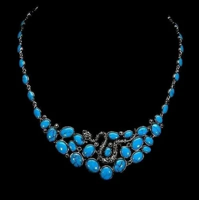 Collar de piedras preciosas cobra marquásita turquesa cabachón ovalado de plata de ley 18"  Foto 1 de 4