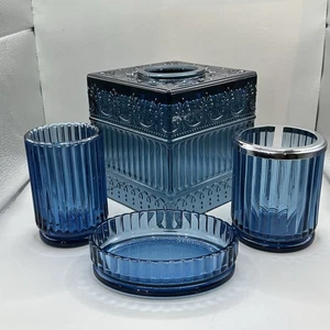 Juego de accesorios de baño de vidrio azul 4 piezas cubierta de pañuelos jabón cepillo de dientes soporte taza - Imagen 1 de 8