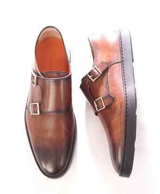 $850 SANTONI - Leather Brown Monk Strap Sneaker/Loafers - US 7.5 D - Image 1 of 4