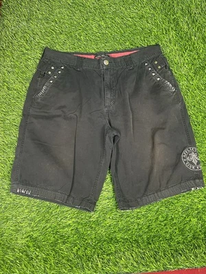 Pantalones Cortos Affliction Negros Premium Hombres 36 Tachonados Grunge Y2K Parche Suelto Foto 1 de 4