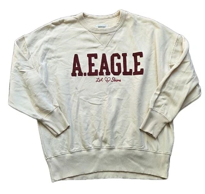 Sudadera para mujer American Eagle de gran tamaño color crema cuello redondo, talla pequeña Foto 1 de 4