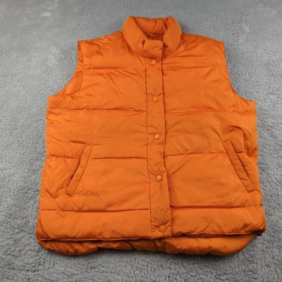 Cabelas Vest Womens L Orange Goose Down Puffer 550 Fill Snap Front Hunting - Image 1 of 4