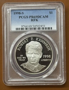1998-S Robert F Kennedy Commemorative Proof Silver Dollar PCGS PR 69 DCAM Coin - Picture 1 of 2
