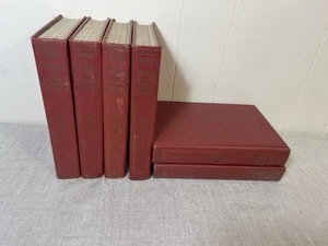 Vtg Books Lot 6 Red Burgundy Movie Prop Shelf Display Decor Stack 1950s Staging - Picture 1 of 5
