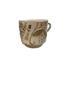 Antique Germany Porcelain Mug Cup Think Of Me Heavy Gilt 3D Golden Decoration - Picture 1 of 6