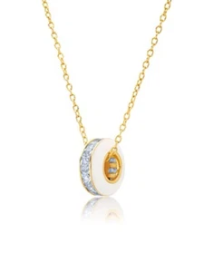 Authentic Crislu White Enamel Rolling Pendant in Yellow Gold Plating - Picture 1 of 1