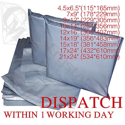 CRYSTALSAVINGS Grey Plastic Strong Packaging Postal Polythene Mailing Bag 13 Sizes Mail Bags CS