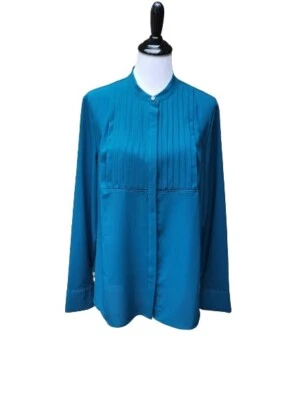 J. Blusa Crew azul verdoso esmoquin abotonada XL pintuck nueva con etiquetas E5597 manga larga Foto 1 de 4