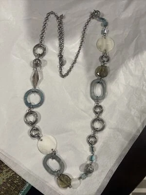 LIA SOPHIA SILVER TONE BROWN RESIN MOTHER OF PEARL 37"-40" NECKLACE - Image 1 of 3