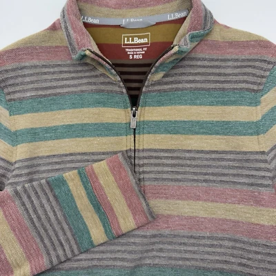 LL Bean Stretch Piqué 1/4 Zip Long Sleeve Pullover Men's Southwestern Small - Image 1 of 4