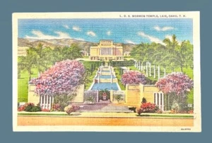 Hawaii Postcard • LDS Mormon Temple Laie Oahu • Divided Linen - Picture 1 of 2