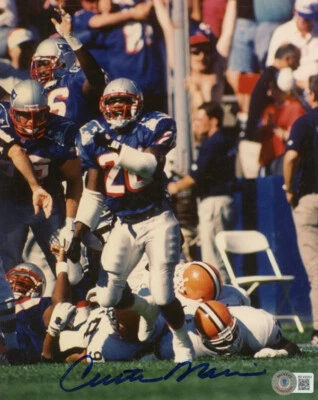FOTO 8x10 firmada por Curtis Martin autografiada patriotas de Nueva Inglaterra Beckett Bas Foto 1 de 2